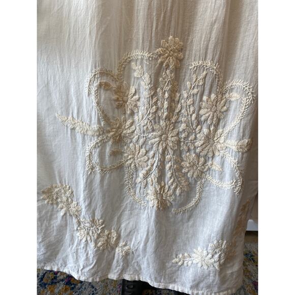 vintage 1970s embroidered ivory cotton Mexican dress puebla oaxacan tunic boho - Picture 5 of 13